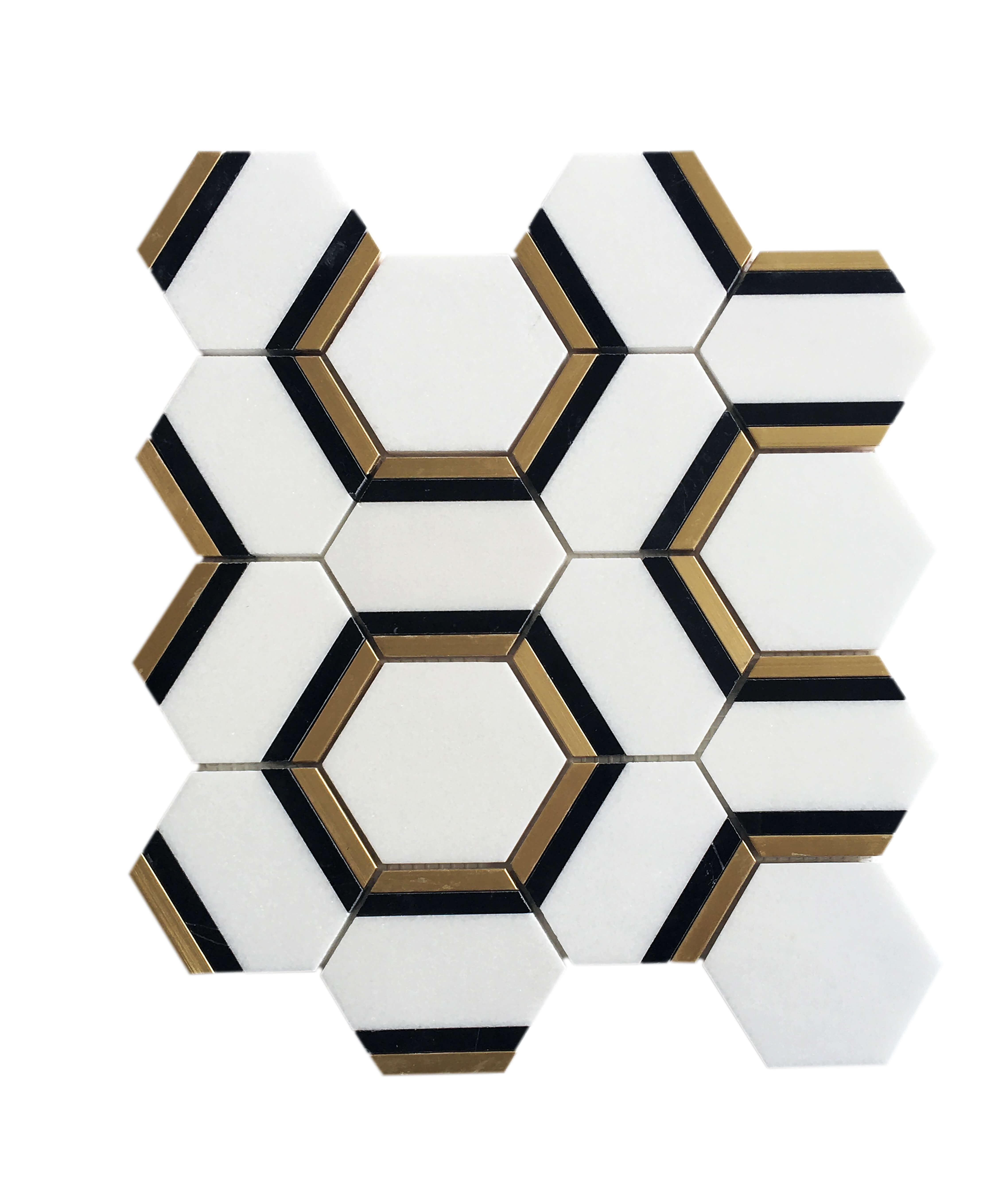 White with brass hexagon mosaic Stunning marble Mosaic