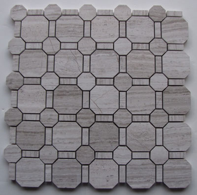 Wooden White Marble Mosaic Tiles 066-1