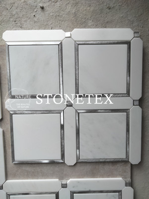 White Marble Blends Metal Mosaics 055-3