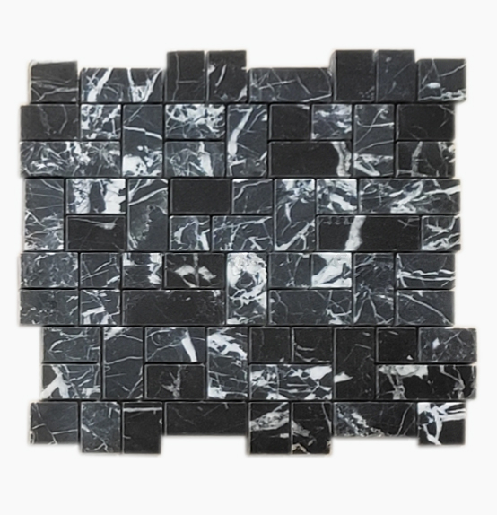 Popular Natural Stone Black Nero Marquina Marble Basketweave Mosaic Tiles