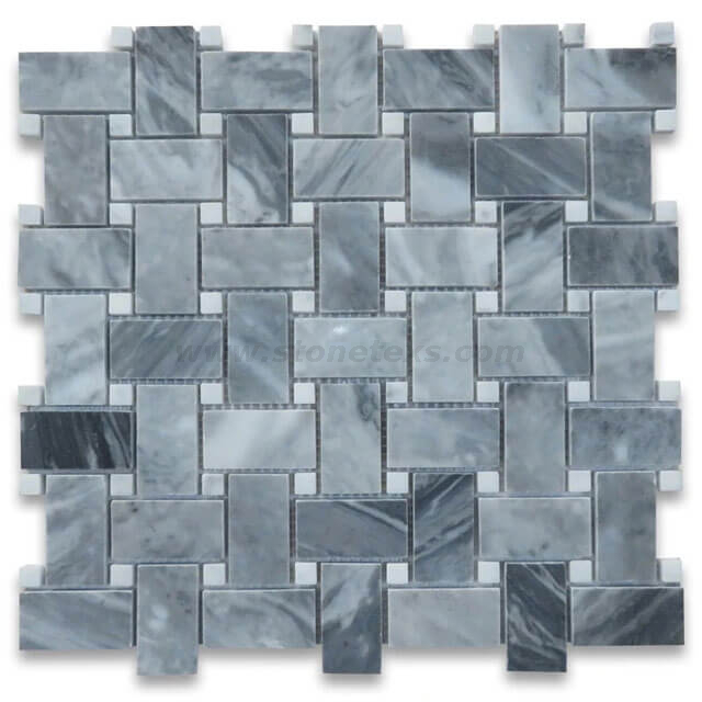 Bardiglio Nuvolato Italian Dark Grey Marble Basketweave Mosaic Tiles