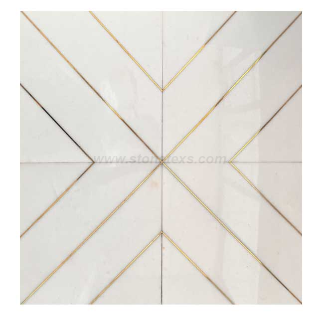 China White Marble And Brass 12x12 Inch Square Mosaic Tile
