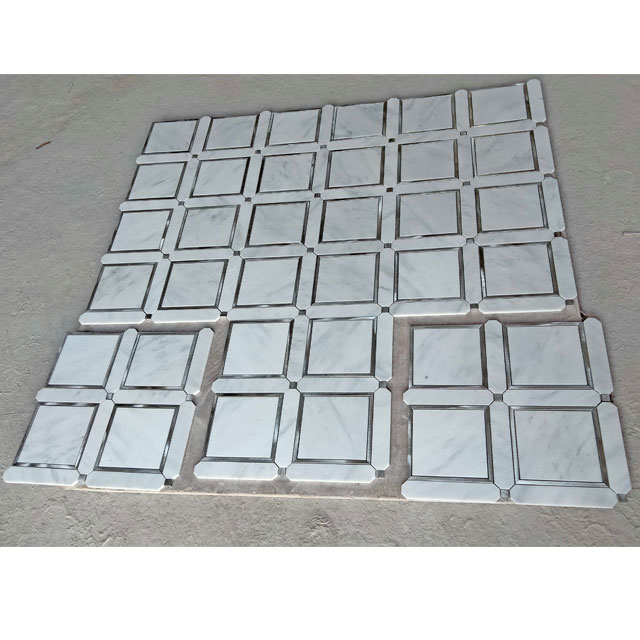 white marble blends metal mosaic