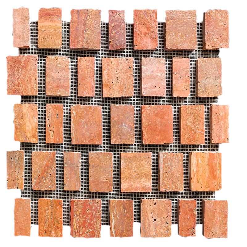 Red Travertine Scarpa Wide Joint Lulo Mosaic Tiles