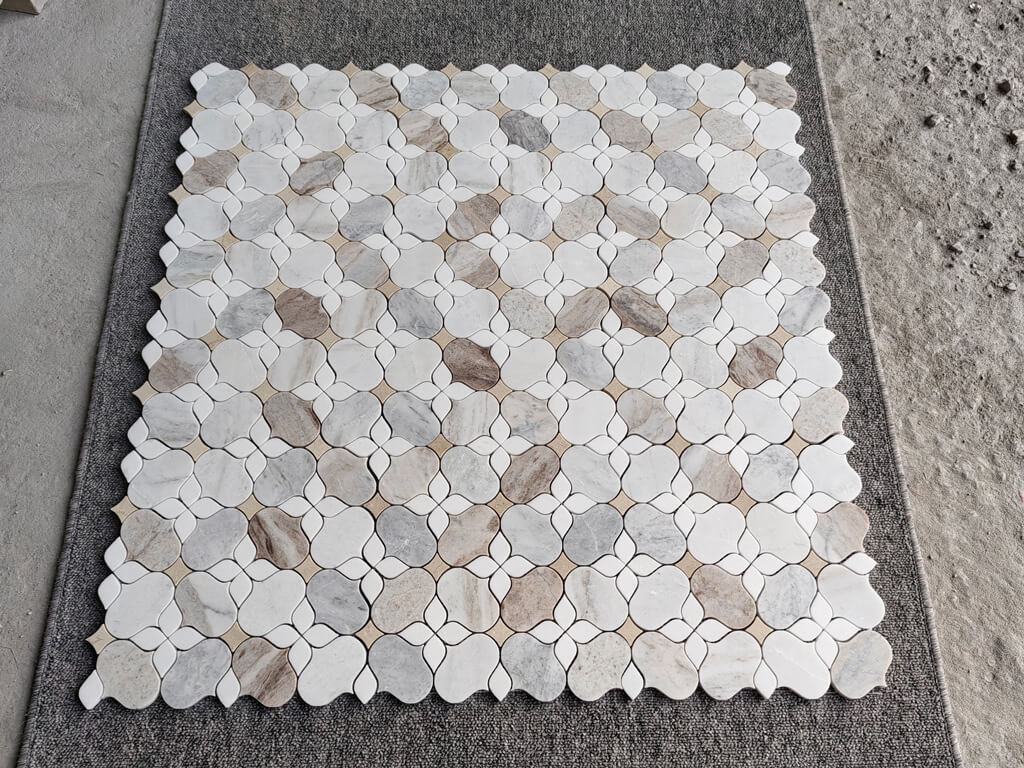 white marble flower mosaics