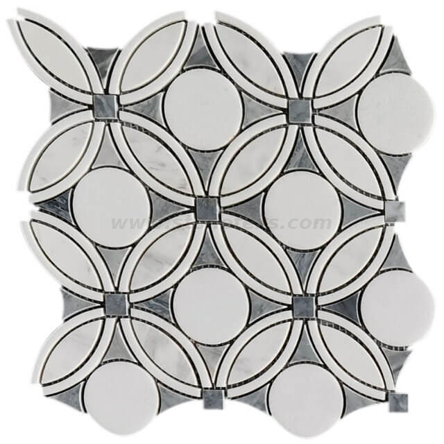 Thassos Bardiglio Nuvolato Waterjet Marble Mosaic Tile Pattern
