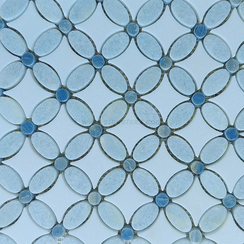 Blue Celeste Azul Macaubas Flower Pattern Mosaic Wall Tiles