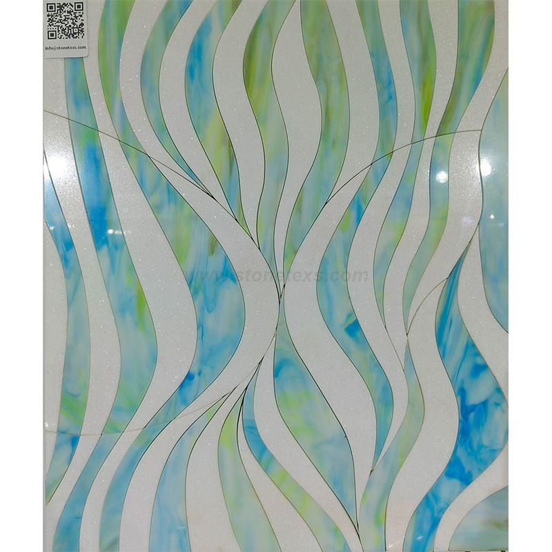 Thassos White Marble And Glass Waterjet Mosaic Tile