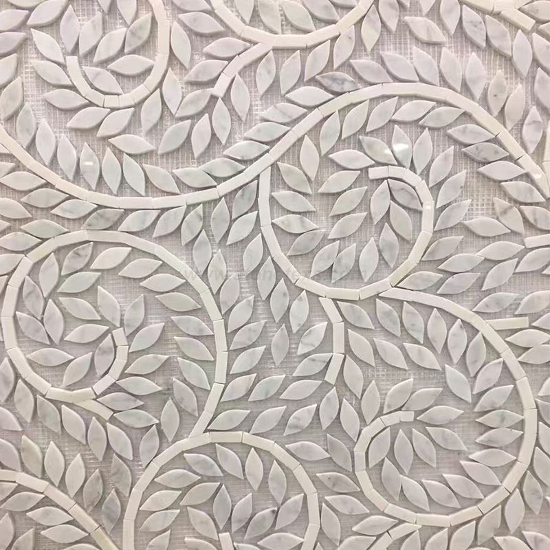 Carrara White Marble Leaf Pattern Handmade Art Mosaic Tile