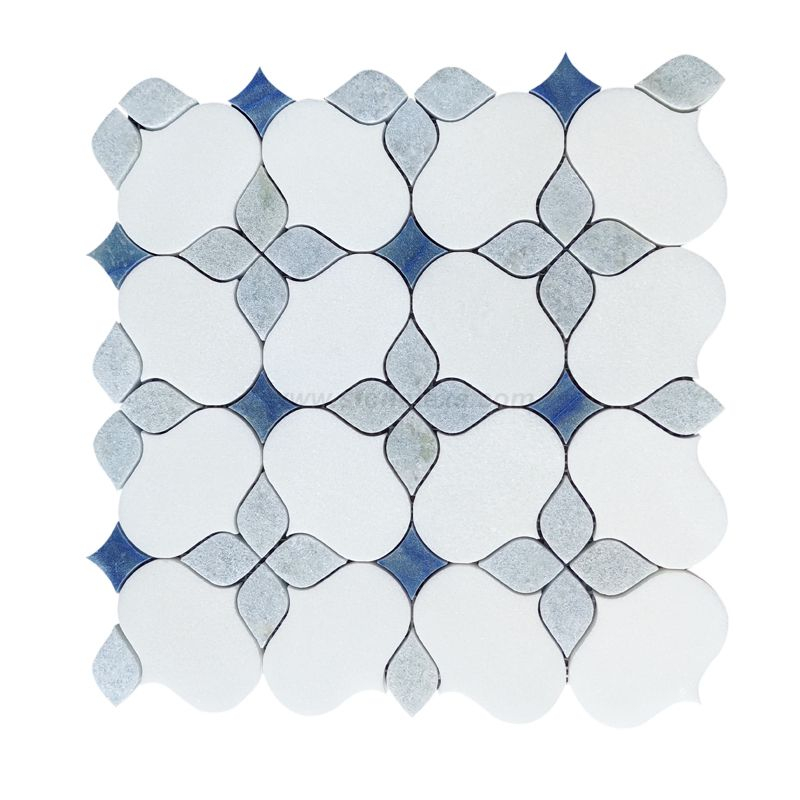 Azul Macaubas Blue Celeste And Thassos Luxury Marble Mosaic Flower Design Shape