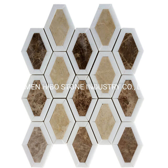 Emperador And Crema Marfil Marble for Long Hexagon Mosaic Backsplash Tile
