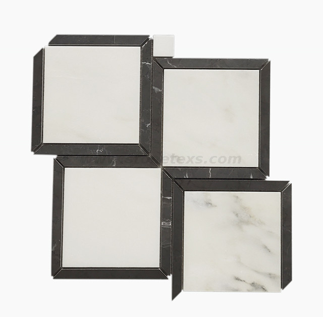 White And Black Marble Parquet Square Mosaic Tile for Backsplash