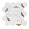 Thassos Blends Gold Metal Hexagon Mosaic Tiles