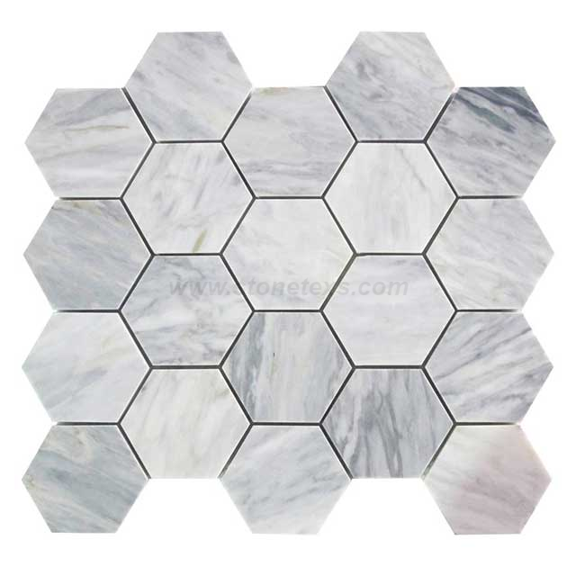 Calacatta Bluette 2 Inch Hexagon Honed Marble Mosaic Tile